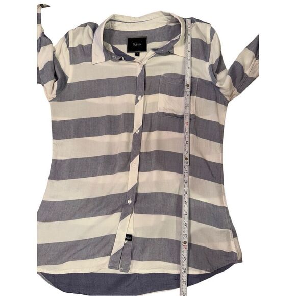 Rails 100% Rayon Long Sleeve Button Sleeve Button Down Blue & White Striped Shir - Picture 6 of 10